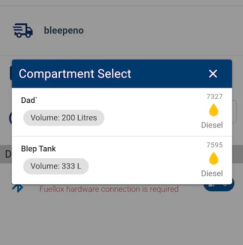 Fuellox mobile comparment select options