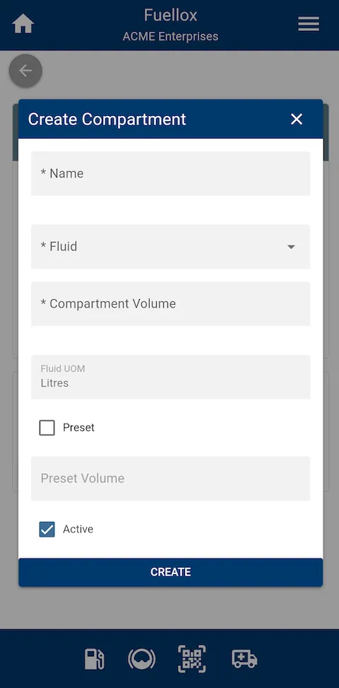 Fuellox mobile create compartment form