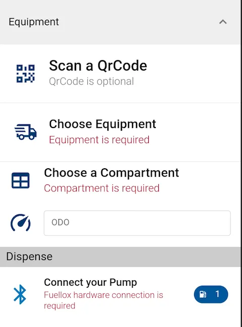 Fuellox Mobile Initial Select