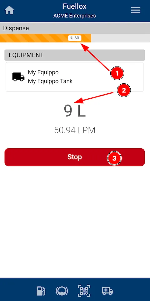 Fuellox Mobile Dispense Progress