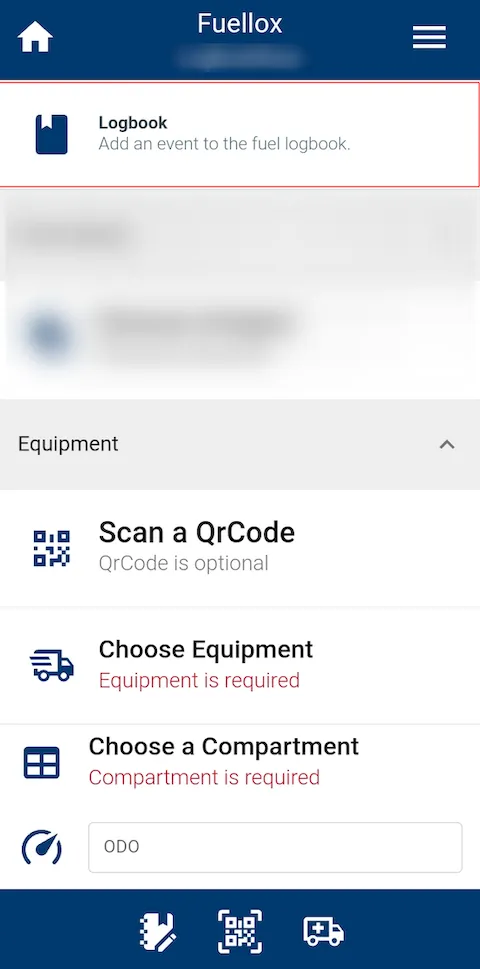Fuellox mobile transaction type selected